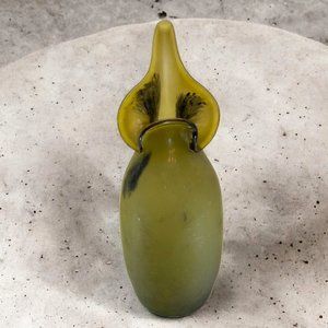 Hand Blown Tall Frosted Green Satin Glass Flower Vase Cala Lily Shape *read*